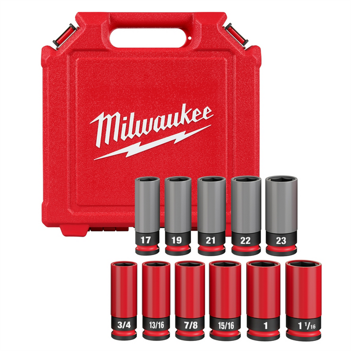 Milwaukee Tools Impact Duty 1/2 Drive SAE & Metric 11PC Lug Nut Wheel Socket Set