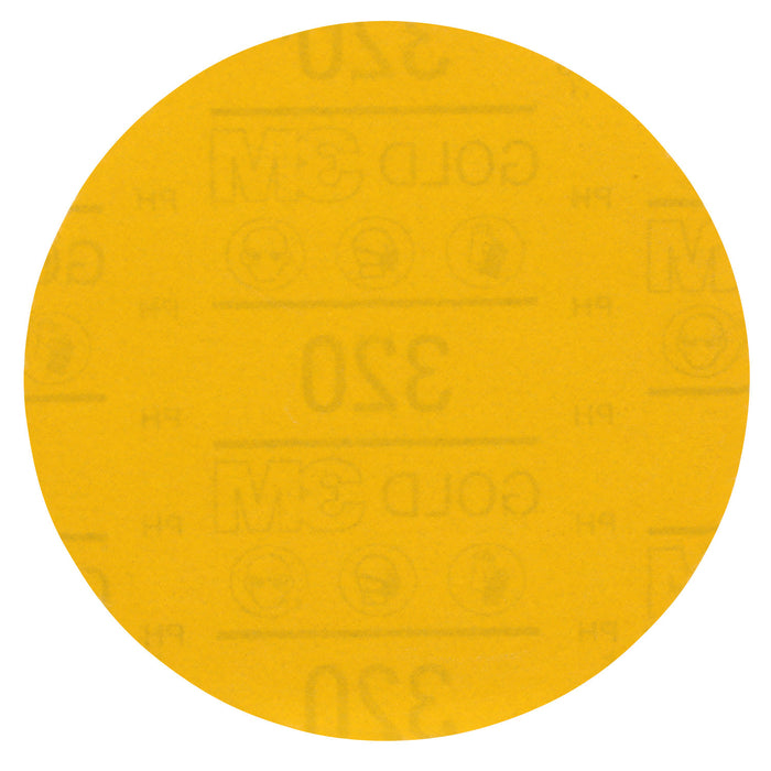 3M Products Hookit Gold Abrasive Disc 09237, 320, 5 in, No Hole, 50 Discs/Carton