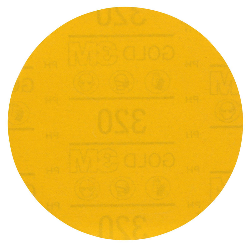 Hookit Gold Abrasive Disc 09237, 320, 5 in (125 mm), No Hole, 50 pcs/BX, 4 BX