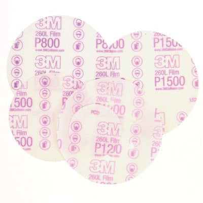 3M Products 01070 260L Series Dust Free Abrasive Disc, 6 in Dia, P800 Grit, Hook and Loop, White