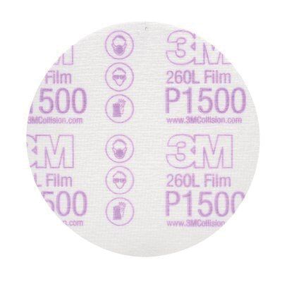 3M Products 00951 260L Series Abrasive Disc, 5 in Dia, P1500 Grit, Hook and Loop, White