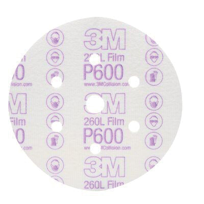 3M Products 01071 260L Series Dust Free Abrasive Disc, 6 in Dia, P600 Grit, Hook and Loop, White — view 2