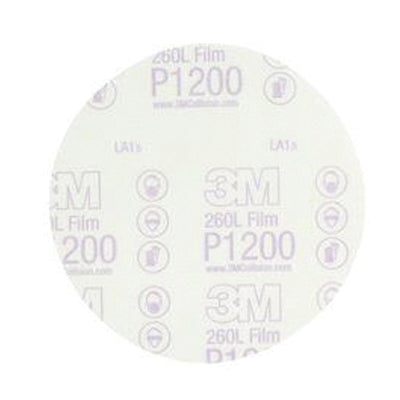 3M Products 01103 260L Series Resin Bonded Abrasive Disc, 6 in Dia, P1200 Grit, PSA, Red/White — view 3