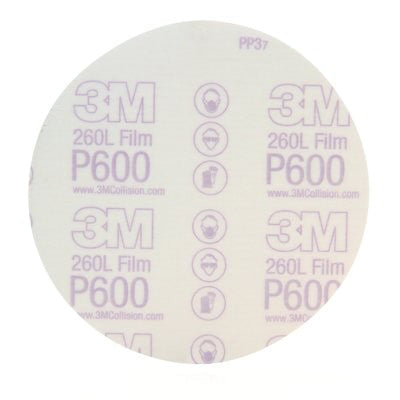 3M Products 01321 260L Series Abrasive Disc, 6 in Dia, P600 Grit, PSA, White