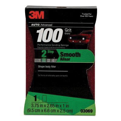 3M 03069 Performance Soft Sanding Sponge, 3-3/4 in W x 2-5/8 in L, 1 in THK, 100 Grit, Medium Grade,