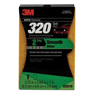 03070 Performance Sanding Sponge, 320 Grit, Yellow, 3-3/4" x 2-5/8"
