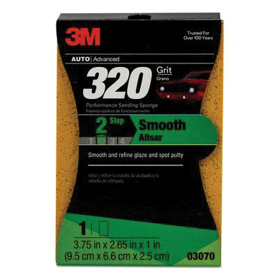 3M Products 03070 Performance Sanding Sponge, 3-3/4 in W x 2-5/8 in L, 1 in THK, 320 Grit, Fine Grad