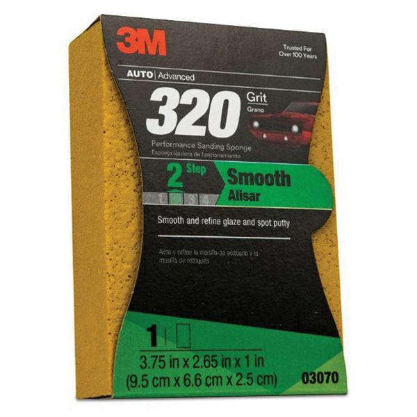 3M 03070 Performance Sanding Sponge, 3-3/4 in W x 2-5/8 in L, 1 in THK, 320 Grit, Fine Grade, Yellow — view 3