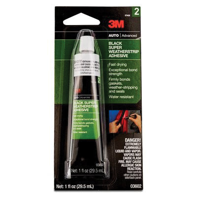 3M Products 03602 Super Weatherstrip Adhesive, 1 oz Tube, Paste, Heavy Black, 24 hr Curing