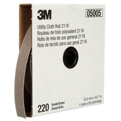 3M Products 05005 211K Series Utility Cloth Roll, 1 in W x 50 yd L, 220 Grit, Very Fine Grade, Alumi