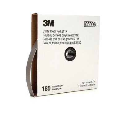 3M Products 05006 211K Series Utility Cloth Roll, 1 in W x 50 yd L, 180 Grit, Very Fine Grade, Alumi