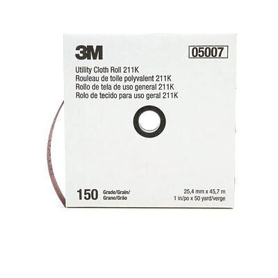 3M Products 05007 211K Series Utility Cloth Roll, 1 in W x 50 yd L, 150 Grit, Very Fine Grade, Alumi