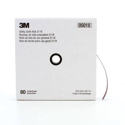 3M Products 05010 211K Series Utility Cloth Roll, 1 in W x 50 yd L, 80 Grit, Medium Grade, Aluminum