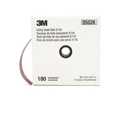 3M Products 05026 211K Series Utility Cloth Roll, 1-1/2 in W x 50 yd L, 180 Grit, Very Fine Grade, A