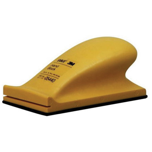3M Products 05440 Regular Hand Block, 5 in Dia L x 2-3/4 in W, PSA Attachment — Yellow/Blue