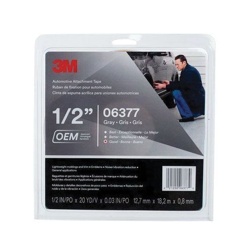 3M 06377 Automotive Attachment Tape, 20 yd x 1/2 in, 0.76 mm THK, Gray