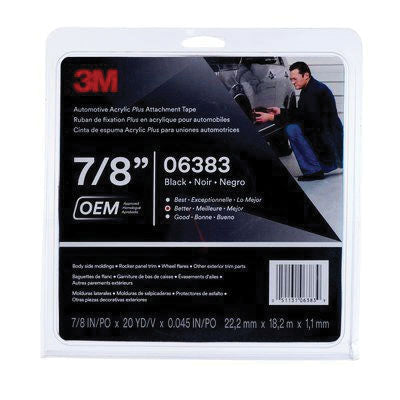 3M Products 06383 Acrylic Plus Series Automotive Attachment Tape, 20 yd x 7/8 in, 1.12 mm THK, Black
