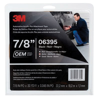 3M Products 06395 Acrylic Plus Series Automotive Attachment Tape, 10 yd x 7/8 in, 1.52 mm THK, Black