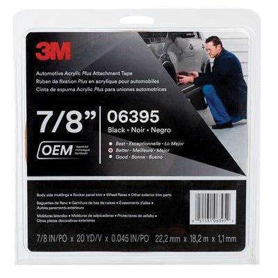 3M 06395 Acrylic Plus Series Automotive Attachment Tape, 10 yd x 7/8 in, 1.52 mm THK, Black