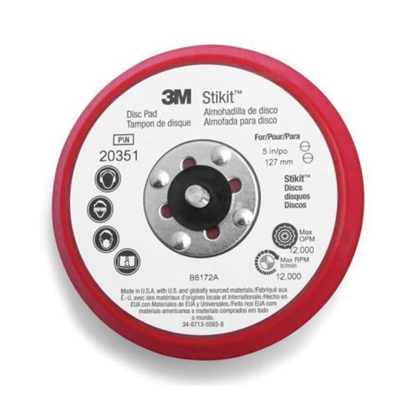 20351 Stikit Low Profile Disc Pad, 5 in Dia, PSA Attachment, Blue/Red, Vinyl Foam