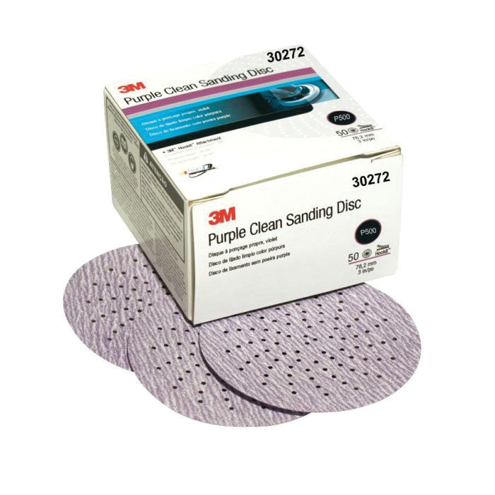 3M™ 30272 334U Series Multi-Hole Clean Sanding Abrasive Disc, 3 in Dia, P500 Grit, Hook and Loop, Purple