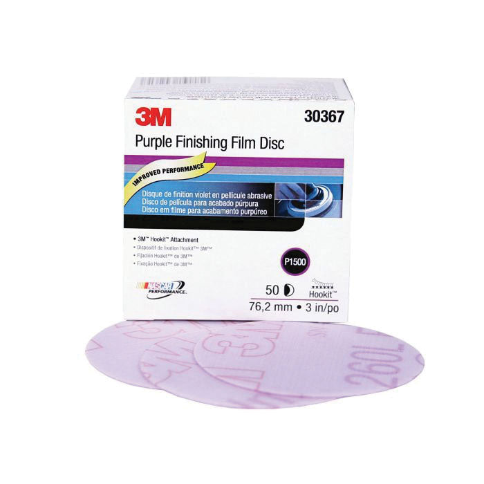 3M Products 30367 260L Series Abrasive Disc, 3 in Dia, P1500 Grit, Hook and Loop, Purple