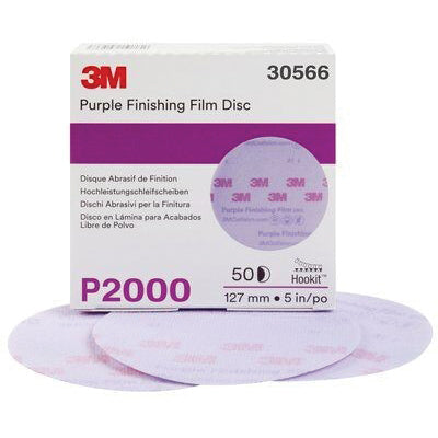 3M Products 30566 260L Series Abrasive Disc, 5 in Dia, P2000 Grit, Hook and Loop, Purple