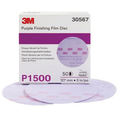 3M Products 30567 260L Series Abrasive Disc, 5 in Dia, P1500 Grit, Hook and Loop, Purple