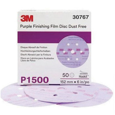 3M 30767 Dust Free 6 in P1500 Abrasive Disc, Purple, 260L Series, Hook and Loop, Vacuum