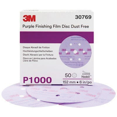 3M Products 30769 260L Series Dust Free Abrasive Disc, 6 in Dia, P1000 Grit, Hook and Loop, Purple