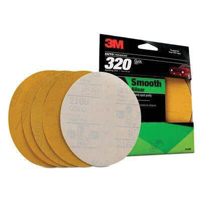 3M 31435 Abrasive Disc, 6 in Dia, 320 Grit, PSA, Gold