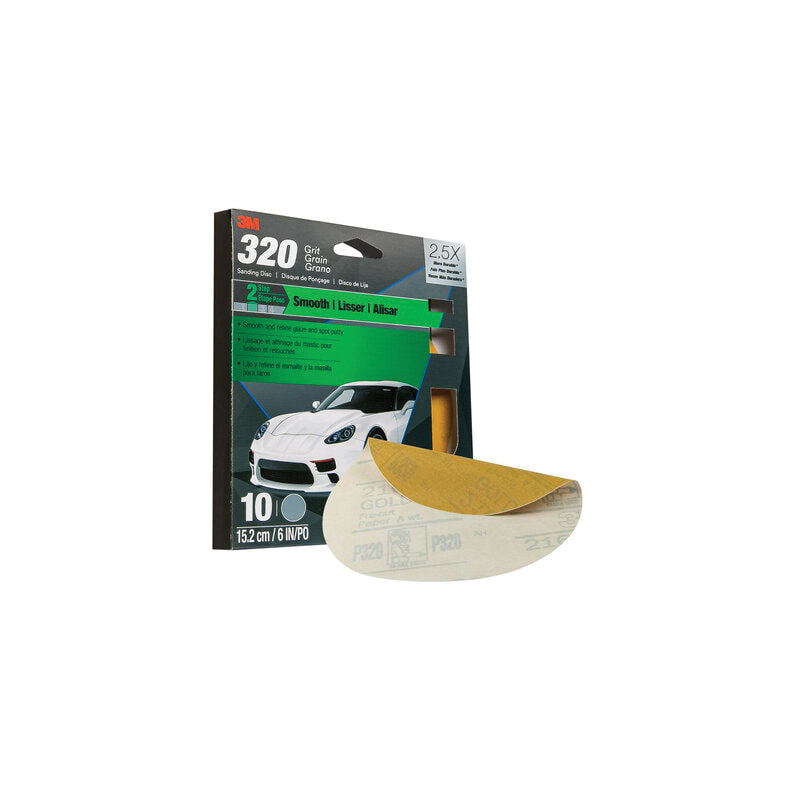 3M Products 31446 Sanding Disc, 6 in Dia, 320 Grit — Gold