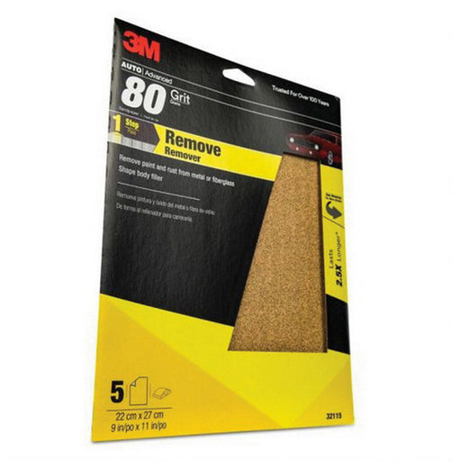 3M Products 32115 Sandpaper, 9 in W x 11 in L, 80 Grit, Aluminum Oxide Abrasive, Brown, Dry