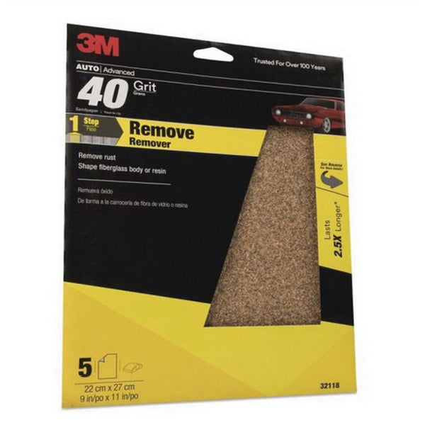 3M™ 32118 Sandpaper, 9 in W x 11 in L, 40 Grit, Aluminum Oxide Abrasive