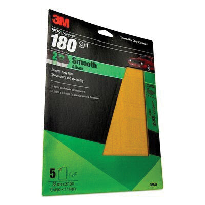 3M Products 32545 Sandpaper, 9 in W x 11 in L, 180 Grit, Aluminum Oxide Abrasive, Brown, Dry