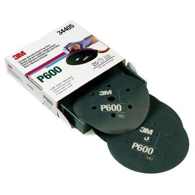 3M 34405 Hookit Flexible Dust Free Abrasive Disc, P600 Grit, Gray, 6 in Diameter, Medium Grade