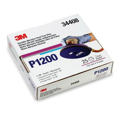 3M Products 34408 270J Series Flexible Dust Free Abrasive Disc, 6 in Dia, P1200 Grit, Hook and Loop,