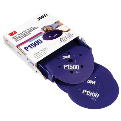 3M 34409 Hookit Flexible Dust-Free Abrasive Disc - 6 in, P1500 Purple, Fine Grade