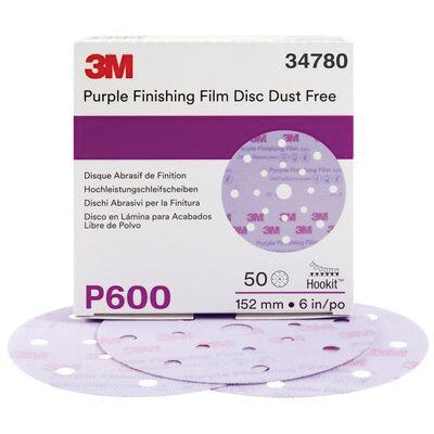 3M Products 34780 260L Series Dust Free Abrasive Disc, 6 in Dia, P600 Grit, Hook and Loop, Purple