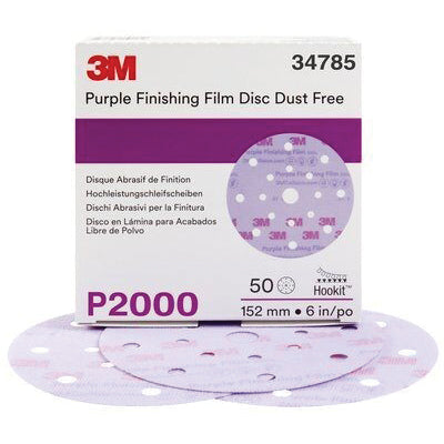 3M Products 34785 260L Series Dust Free Abrasive Disc, 6 in Dia, P2000 Grit, Hook and Loop, Purple