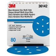 3M Products 36142 321U Series Multi-Hole Abrasive Disc, 3 in Dia, 80 Grit, Hook and Loop, Blue — view 2