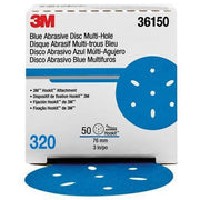 3M Products 36150 321U Series Multi-Hole Abrasive Disc, 3 in Dia, 320 Grit, Hook and Loop, Blue — view 2