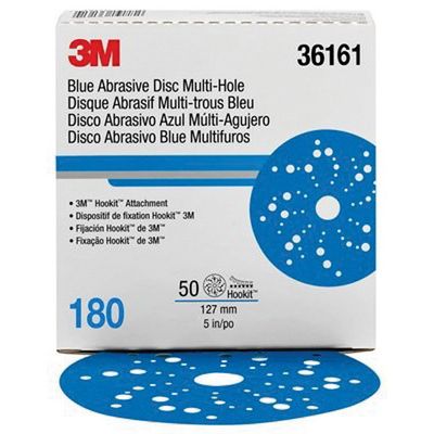 3M Products 36161 321U Series Multi-Hole Abrasive Disc, 5 in Dia, 180 Grit, Hook and Loop, Blue — view 2