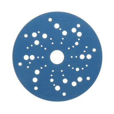 3M Products 36165 321U Series Multi-Hole Abrasive Disc, 5 in Dia, 320 Grit, Hook and Loop, Blue