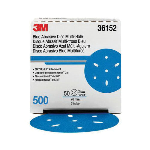 3M Products 36176 321U Series Multi-Hole Abrasive Disc, 6 in Dia, 180 Grit, Hook and Loop, Blue — view 2