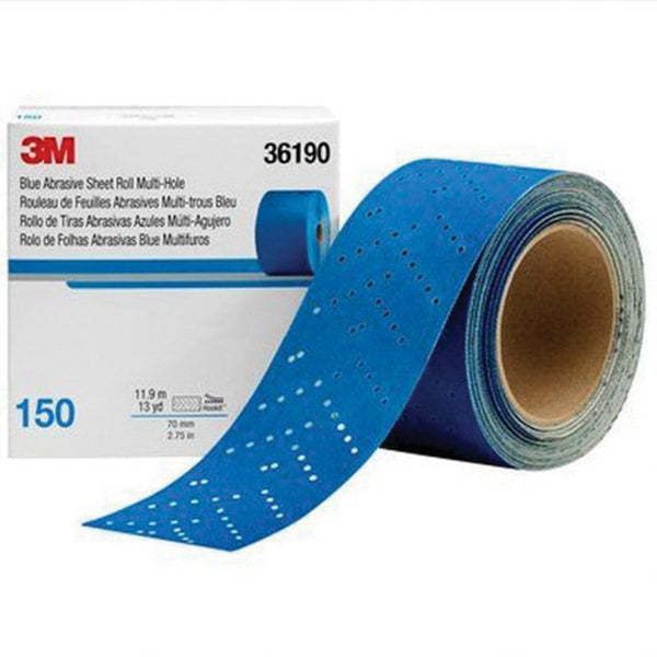 36190 Hookit Multi-Hole Abrasive Sheet Roll 150 Grit 2-3/4 in Width 13 yd Length Blue