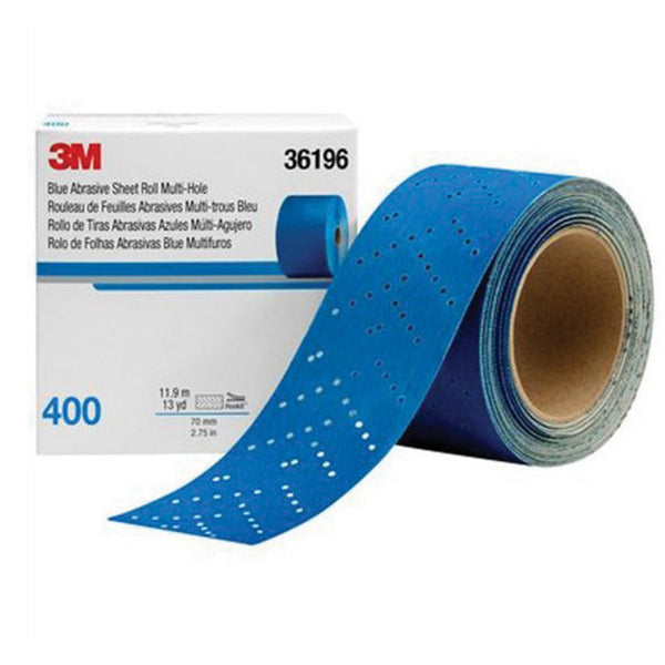 36196 Hookit Multi-Hole Abrasive Sheet Roll 400 Grit 2-3/4 in Width 13 yd Length Blue