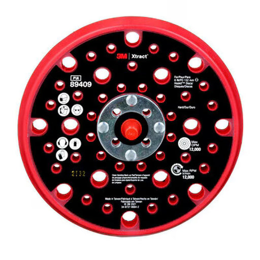 3M Products Xtract Back-up Pad, 89409, 6 in, Hard, Red, 10 ea/Case