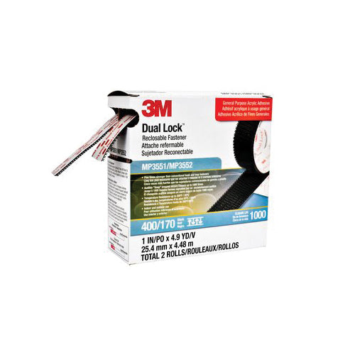 3M Products Dual Lock MP3551 Reclosable Fastener, 4.9 yd L x 1 in W x 4 mil THK, Black