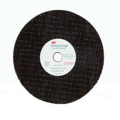 3M Products Green Corps 01991 Cut-Off Wheel, 3 in Dia x 3/16 in THK Wheel, 3/8 in Center Hole, Alumi